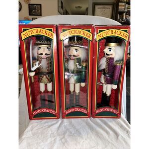 Hand Crafted Christmas Nutcracker Lot Of Three Winn Dixie ‎ 15" Wooden